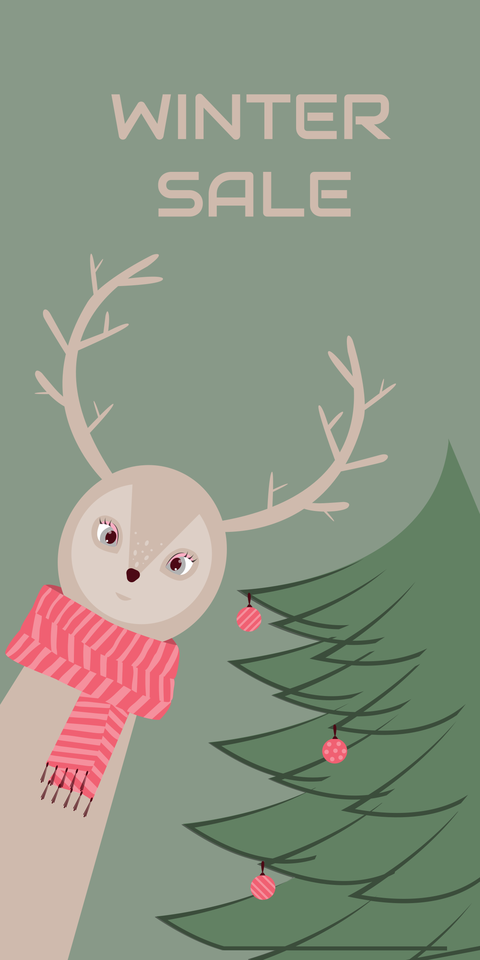 Reindeer in Scarf and Christmas Tree Winter Sale Template